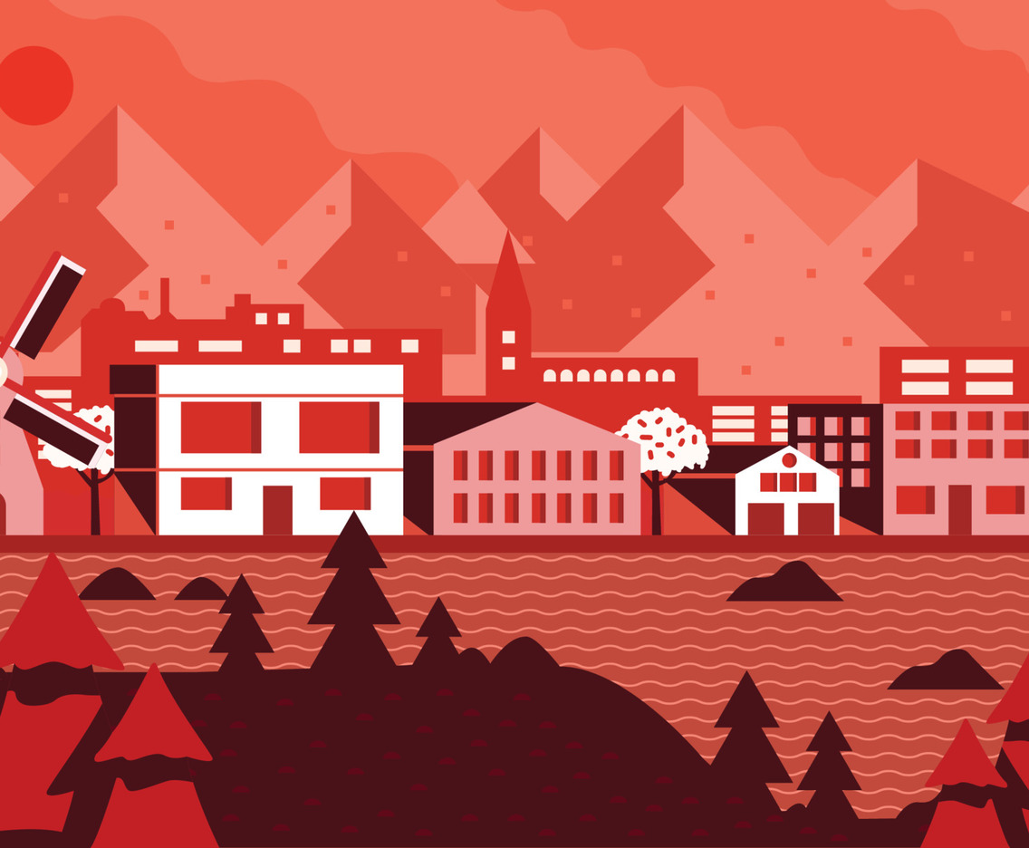 Red Nuance Building by the River Background