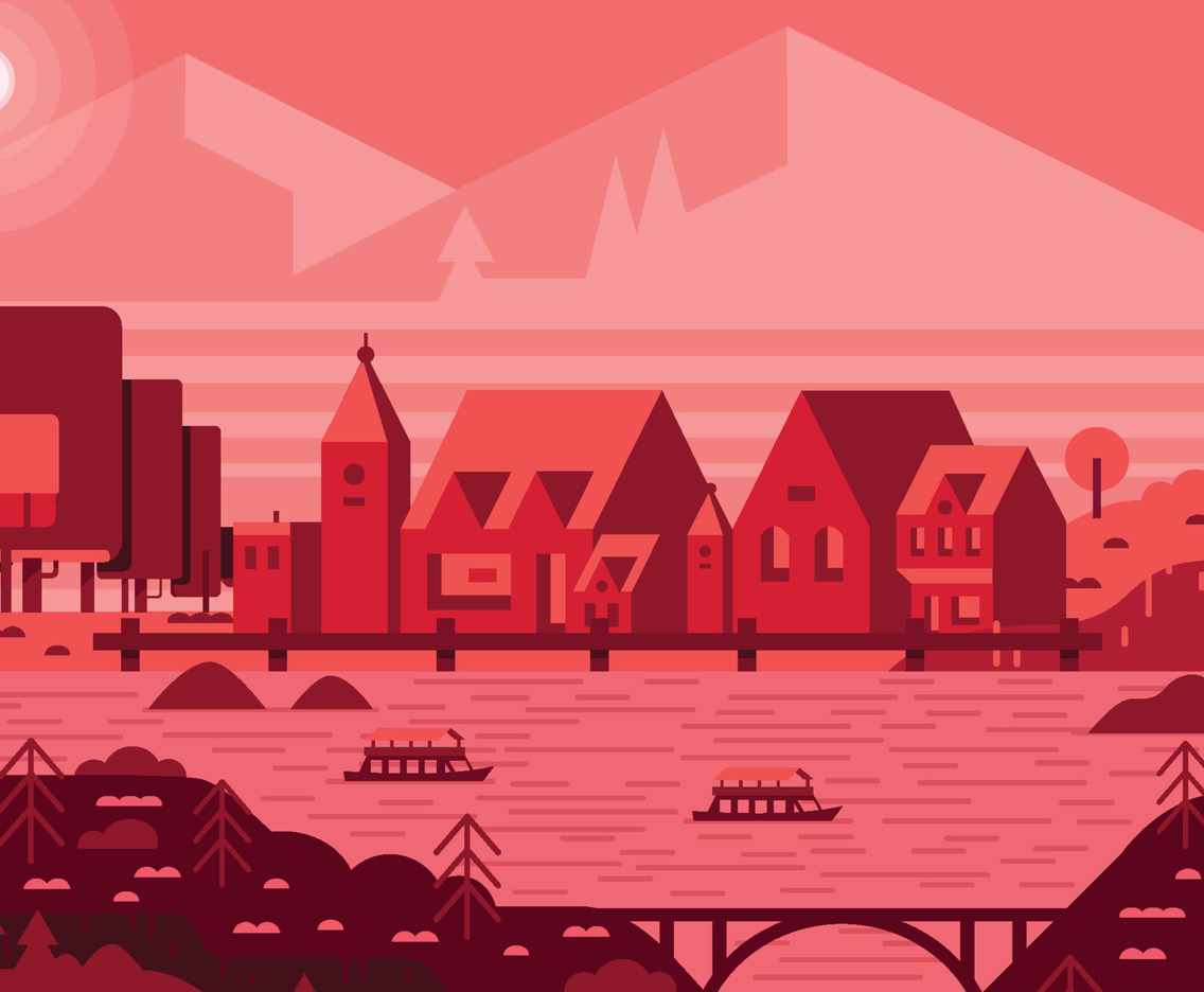 Houses by the River View Background