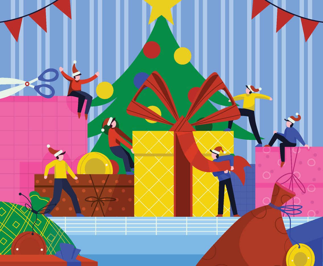 Mini People Preparing Christmas Presents Concept