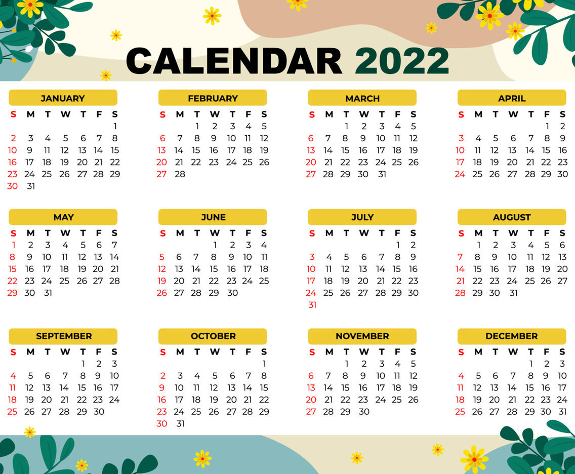 Calendar 2022 Floral Background Theme
