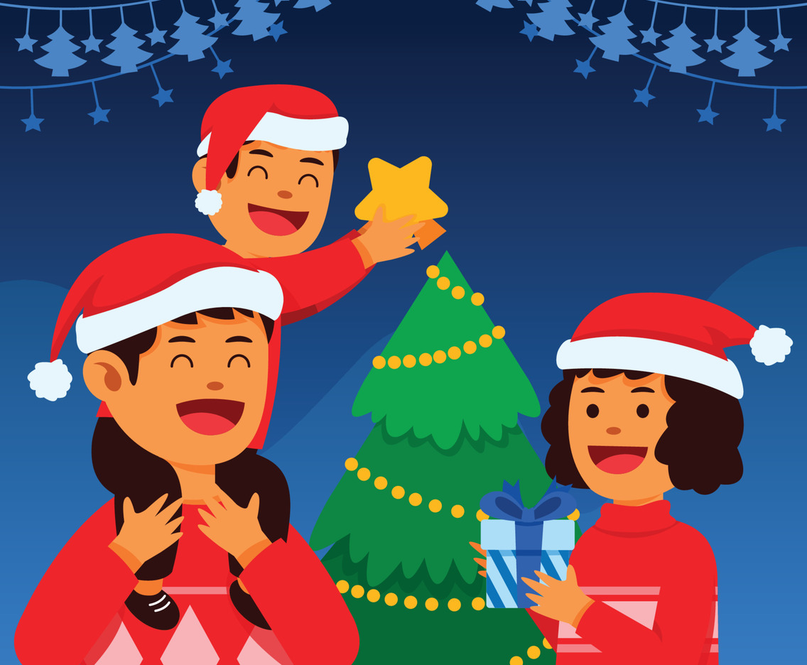 Small Family Celebrating Christmas at Home