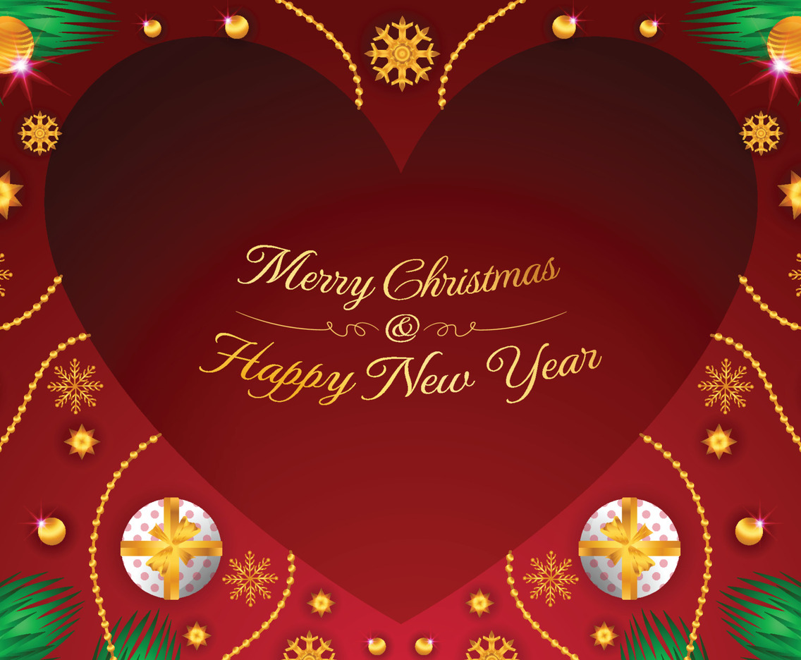 Merry Christmas and Happy New Year Red Background