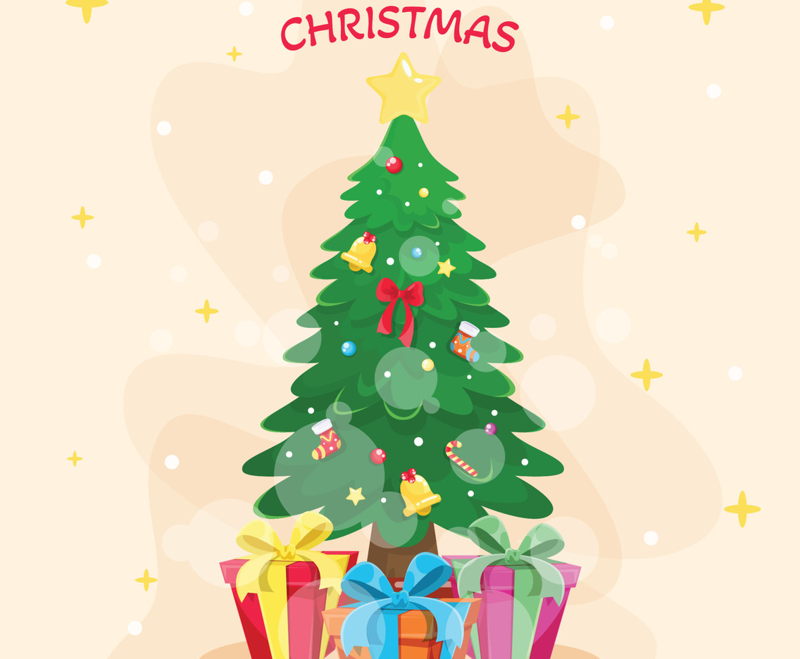 Cute Christmas Tree With Many Gifts Concept