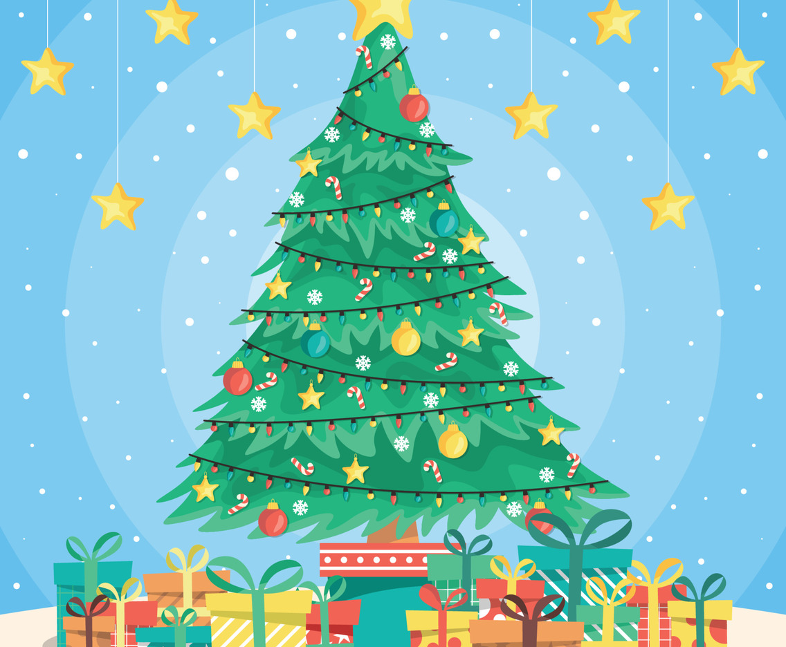 Gift Boxes Underneath Christmas Tree Illustration