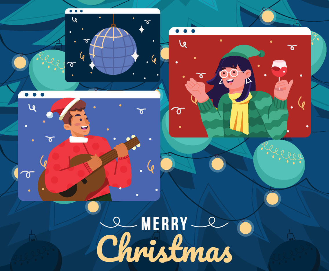 Man And Woman Celebrate Christmas Party Virtually Concept