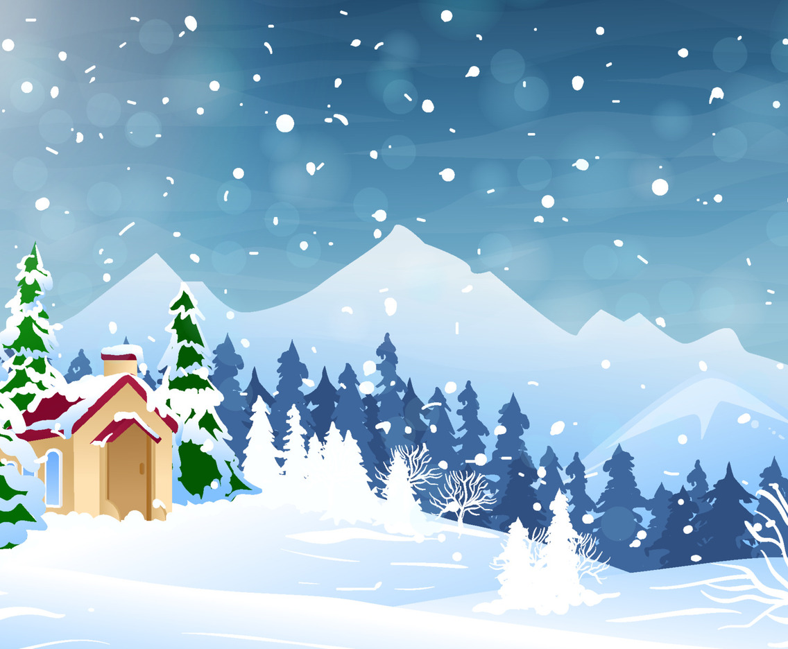 Winter Outdoor Scenery Concept with House in The Forest