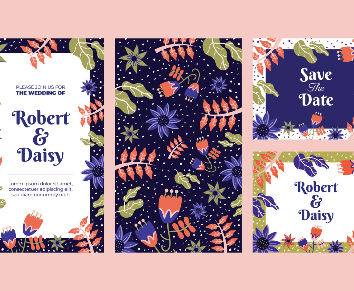 Floral Winter Wedding Invitation Template Set