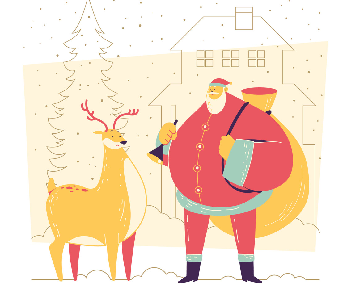 Santa and His Deer Bringing the Presents