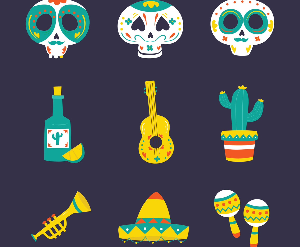 Hand Drawn Dia de Los Muertos Icon Set