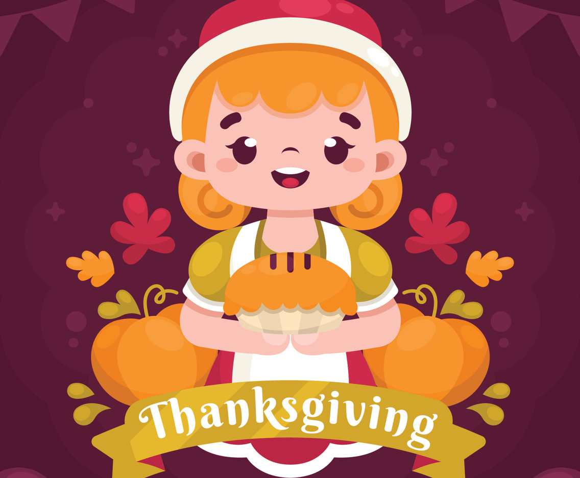 Happy Woman Holding Pumpkin Pie in Thanksgiving