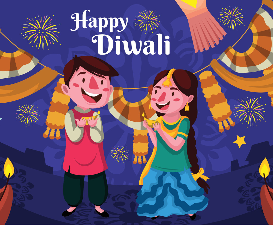 Boys and Girls Celebrating Happy Diwali