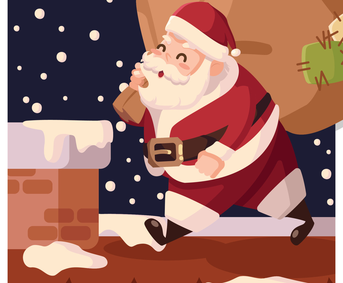 Santa on the Roof with Gift Bag
