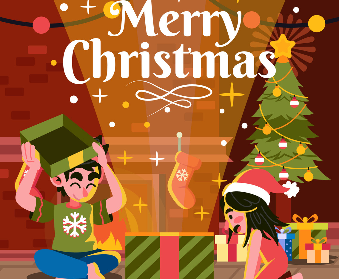 Kids Open Gift Box from Santa