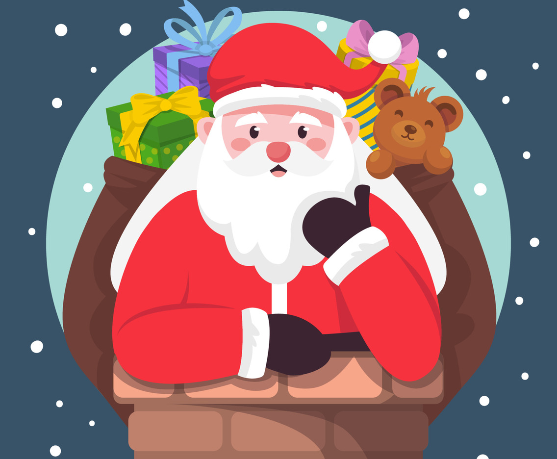 Santa Claus with the Christmas Gifts in the Chimney