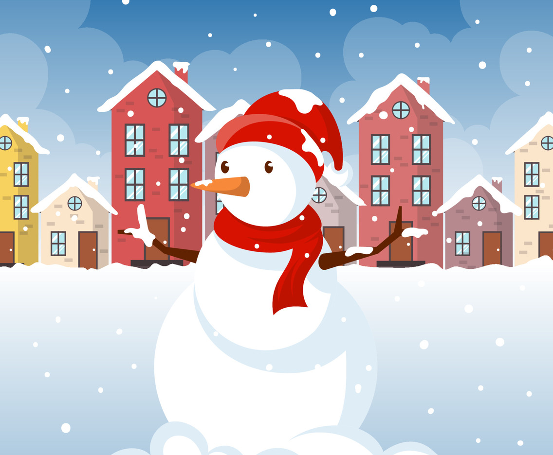 Snowman in Town during Winter