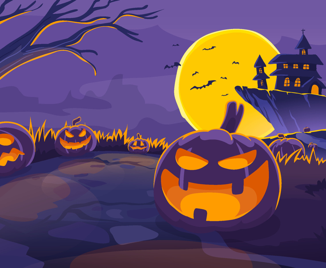 Witch's House with Pumpkins on Halloween Night