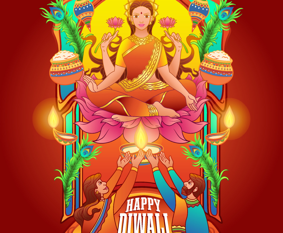 People Worship the Goddess on Diwali Festival