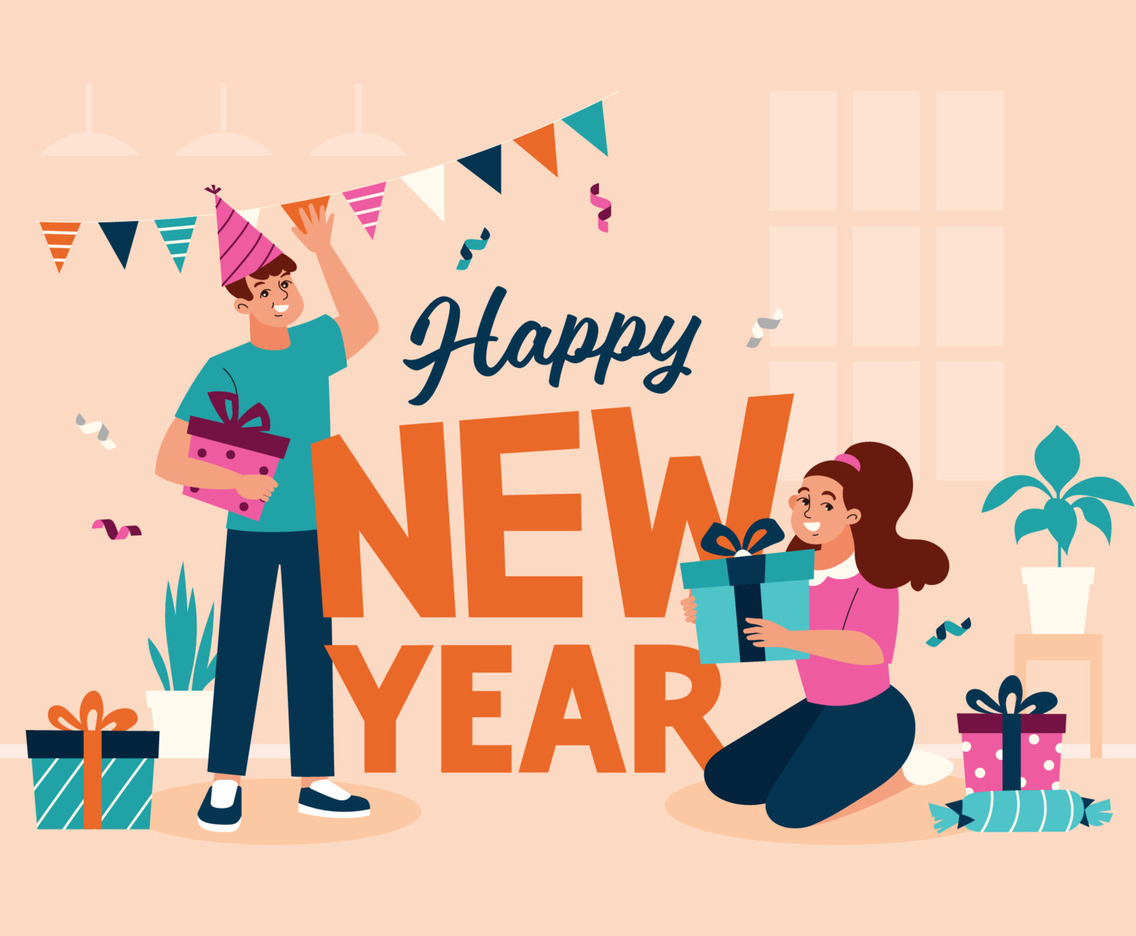 Boy and Girl Arranging Gift Box while Celebrating New Year