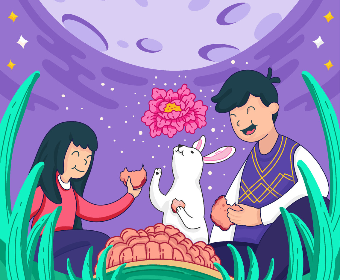 Enjoying Mooncake with Friends on Mid Autumn Festival