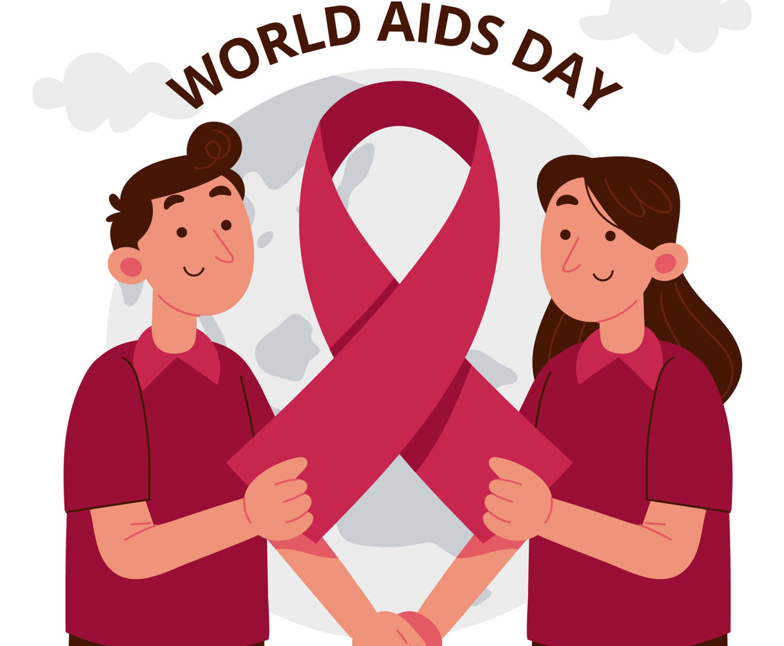 Couple Hand in Hand Holding Red Ribbon