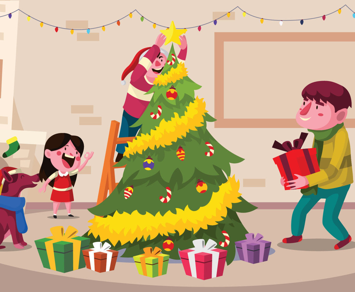 Family Decorating Christmas Tree Together
