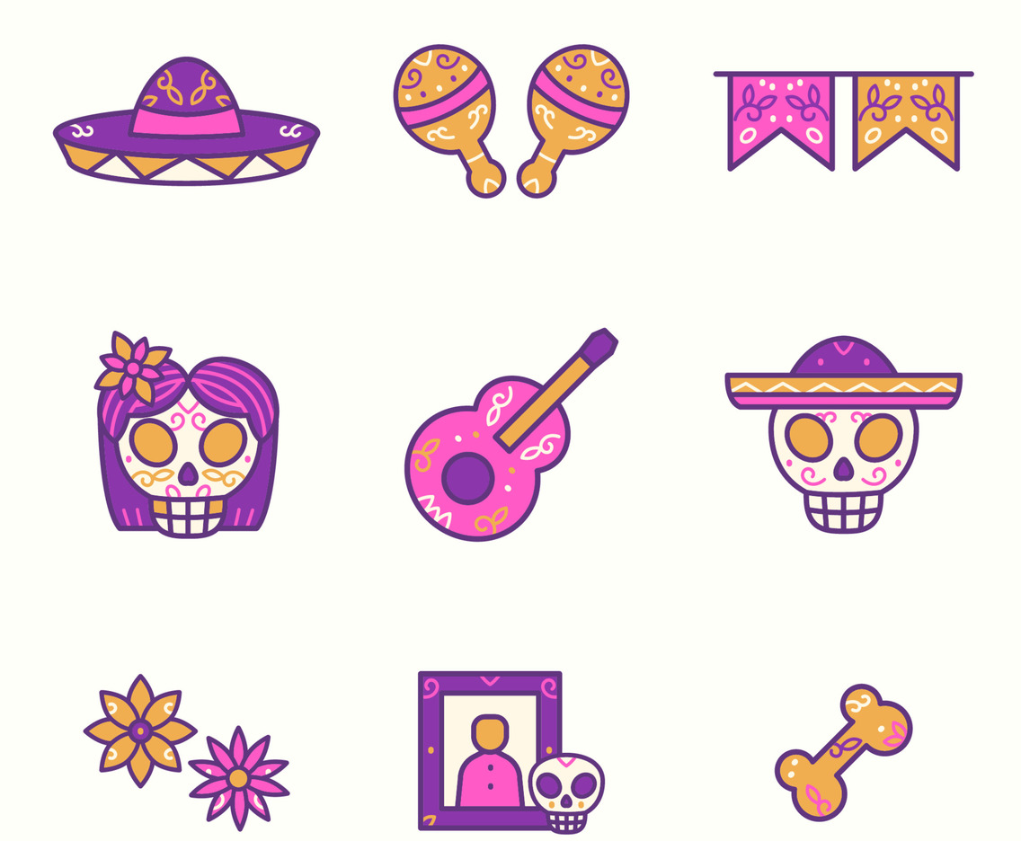 Set of Dia De Los Muertos Icon