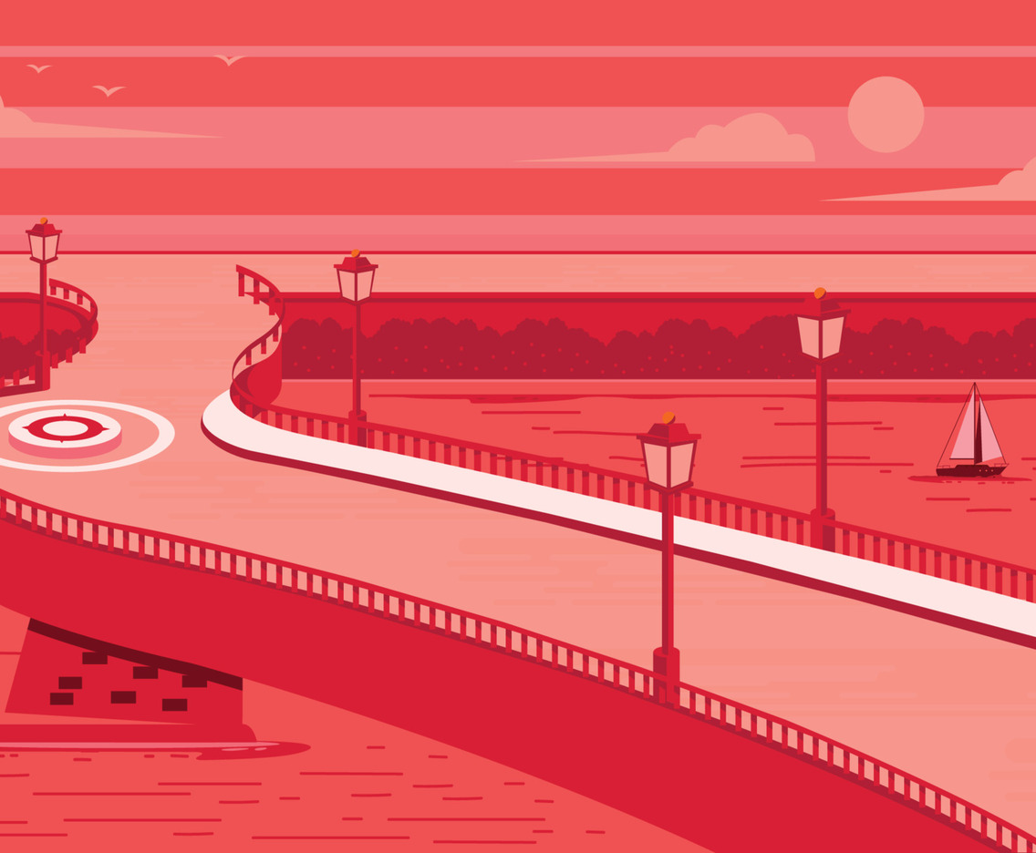 Bridge Above The River With Boat Background
