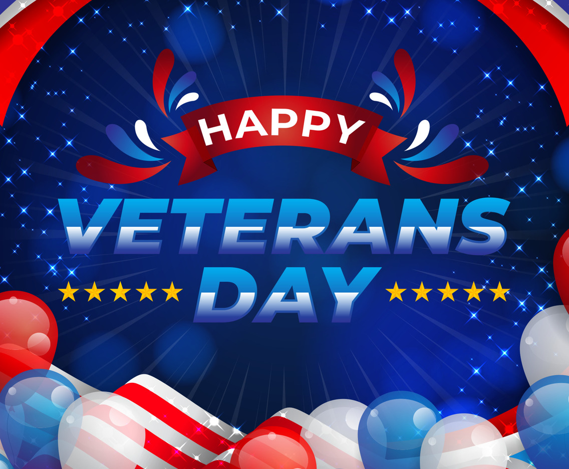 Happy Veterans Day with Realistic Balloons and Flags