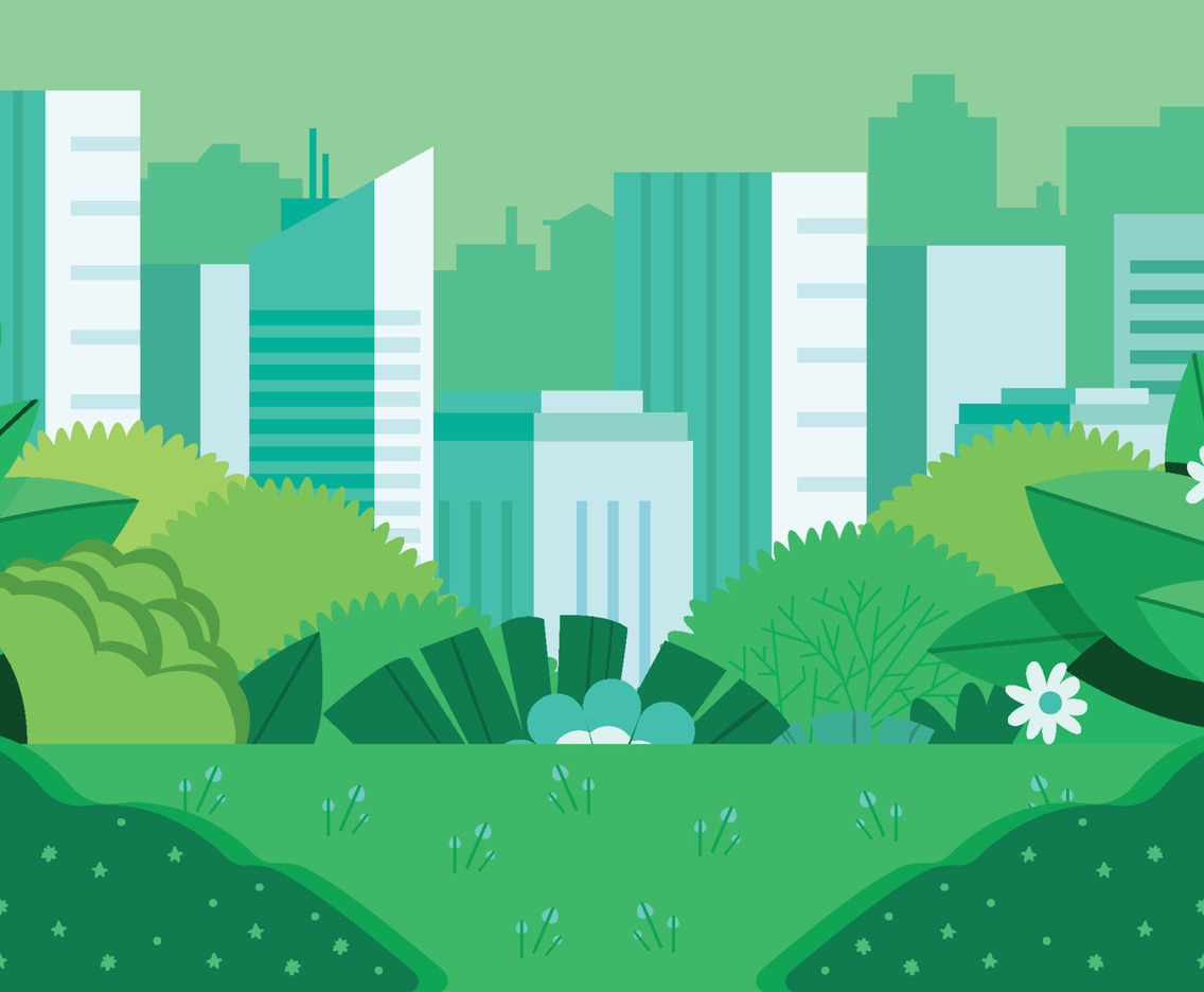 Green City Park With Buildings Background