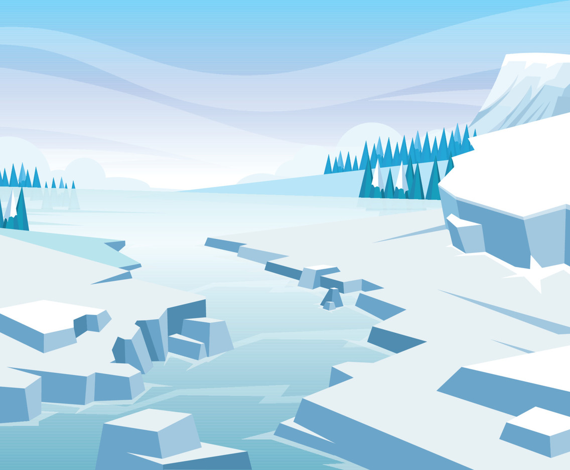 Winter Scenery of Frozen Lake Covered with Ice