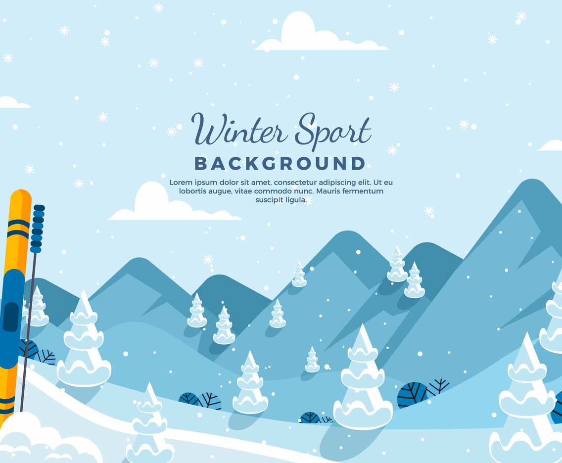 Ski on Snowy Hills Background