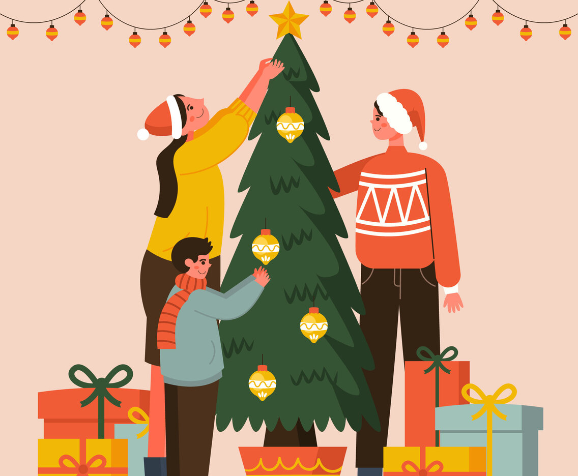 A Family Decorating Christmas Tree