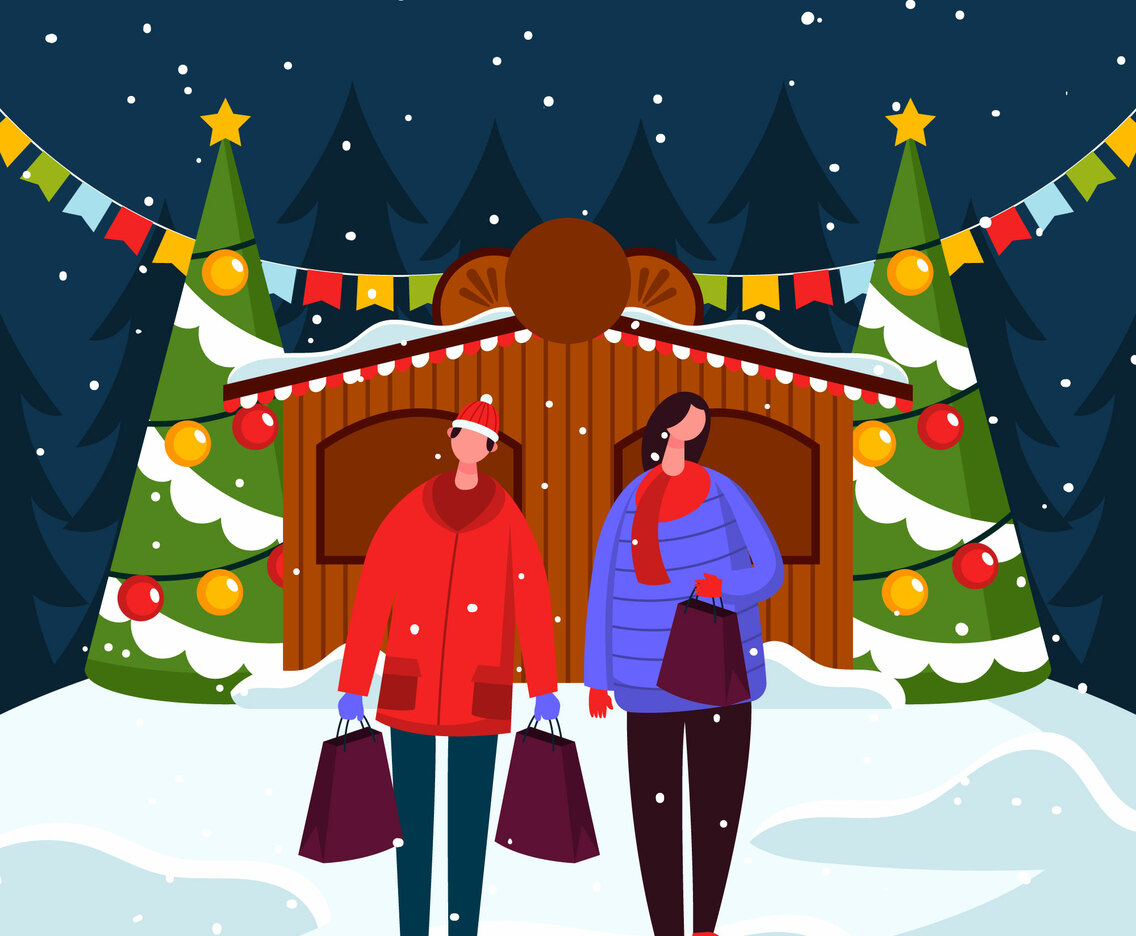 A Couple Shopping at a Christmas Village Festival
