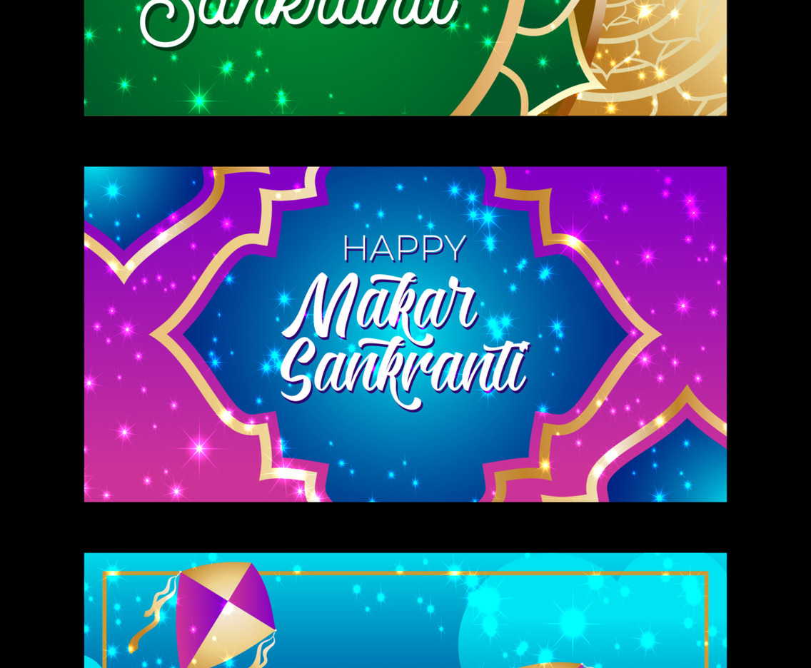 Happy Makar Sankranti Festival Banner Set