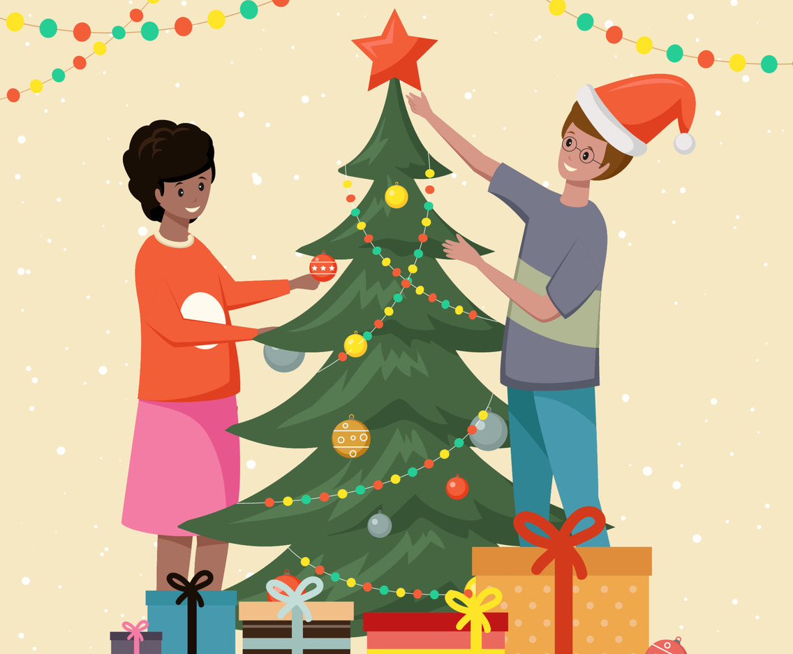 Couple Decorating Christmas Tree
