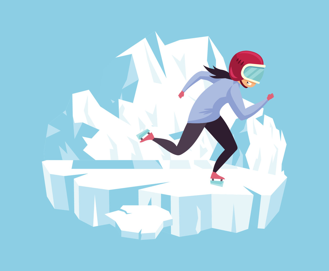 Woman Playing Ice Skating in Winter