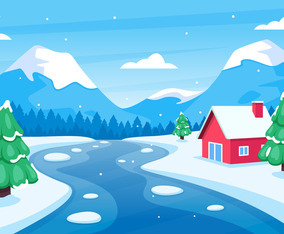 Landscape Outdoor View with Mountain in Winter Season