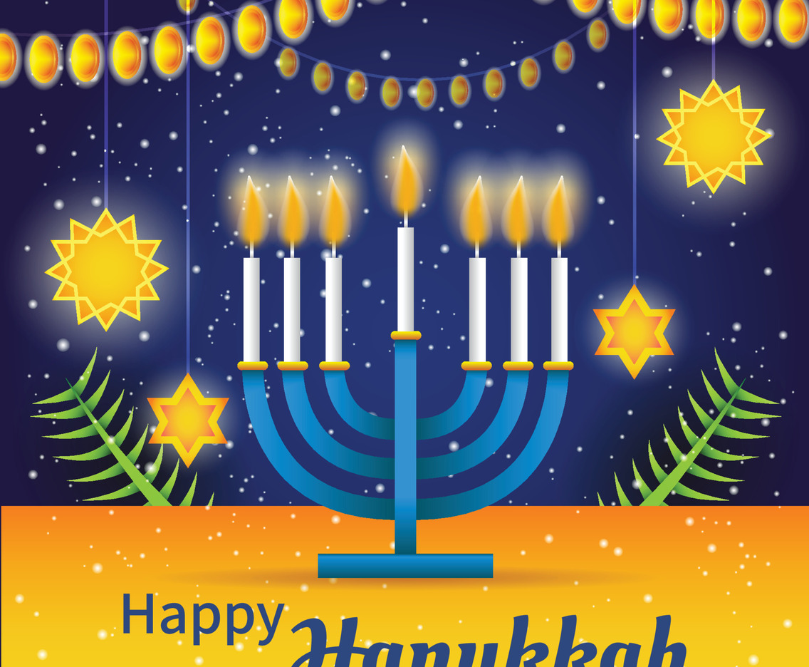 Happy Hanukkah with Candle Background Template