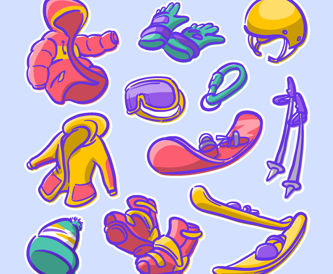 Hand Drawn of Winter Sport Sticker Set