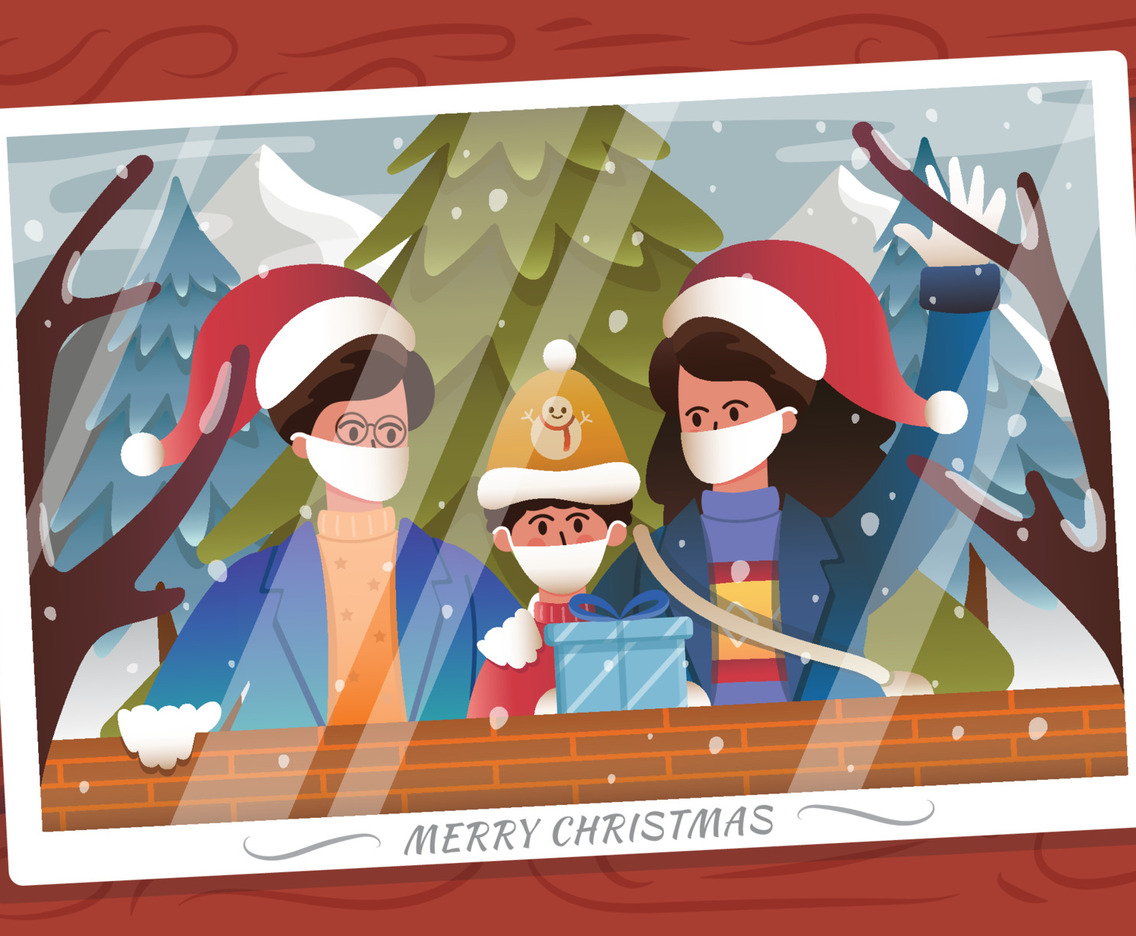 Happy Family in Winter Background Template