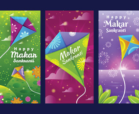 Colorful Happy Makar Sankranti Banner Template Set