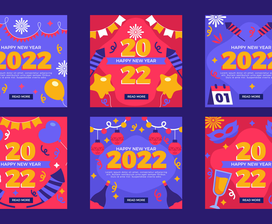 Set of Decorative New Year Festivity for Social Media
