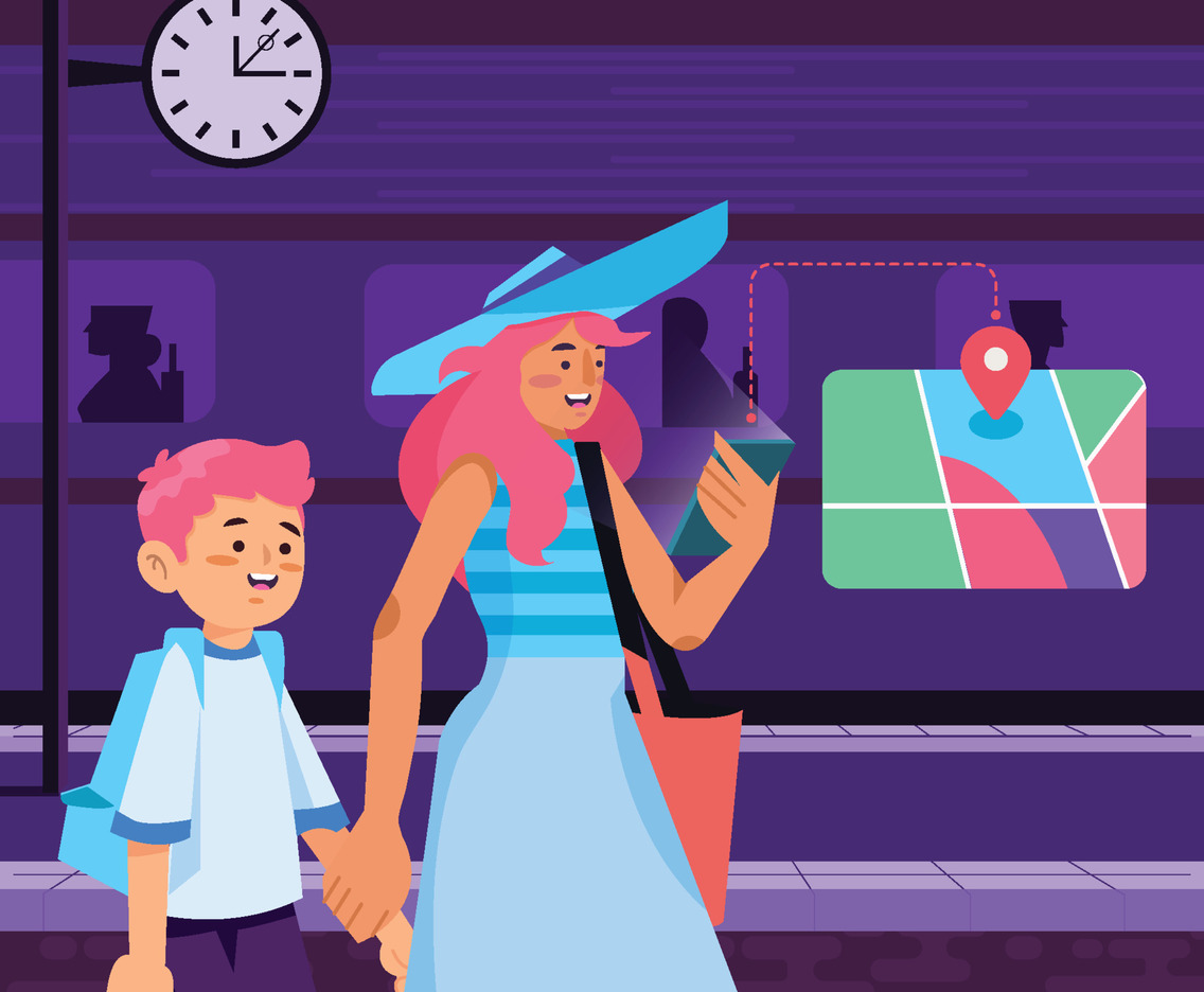 Mother And Son Travel By Train Concept