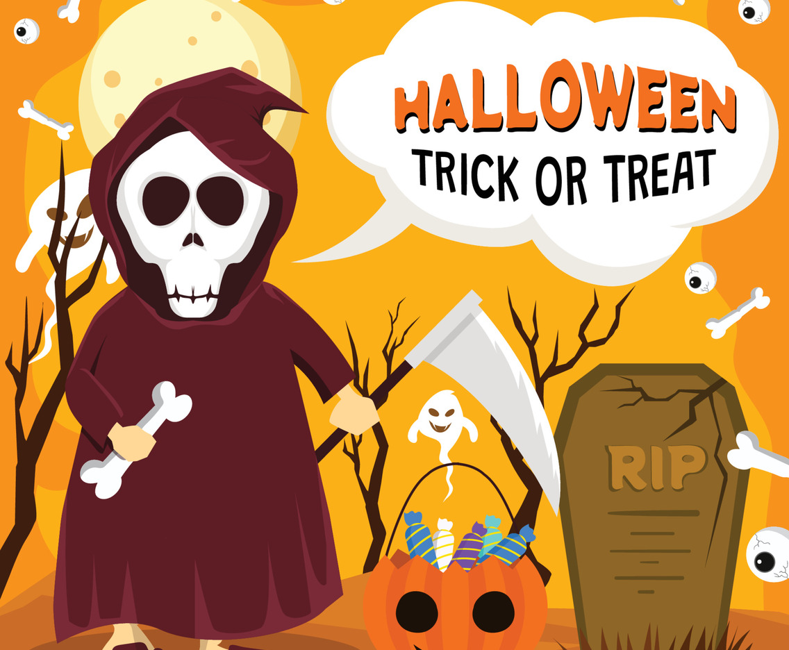 Halloween Costume Party of Kid Wearing Grim Reaper