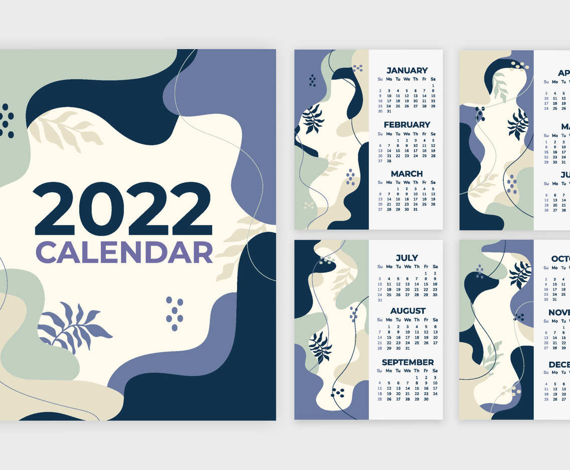Modern Calendar 2022 Floral Abstract Shape Template