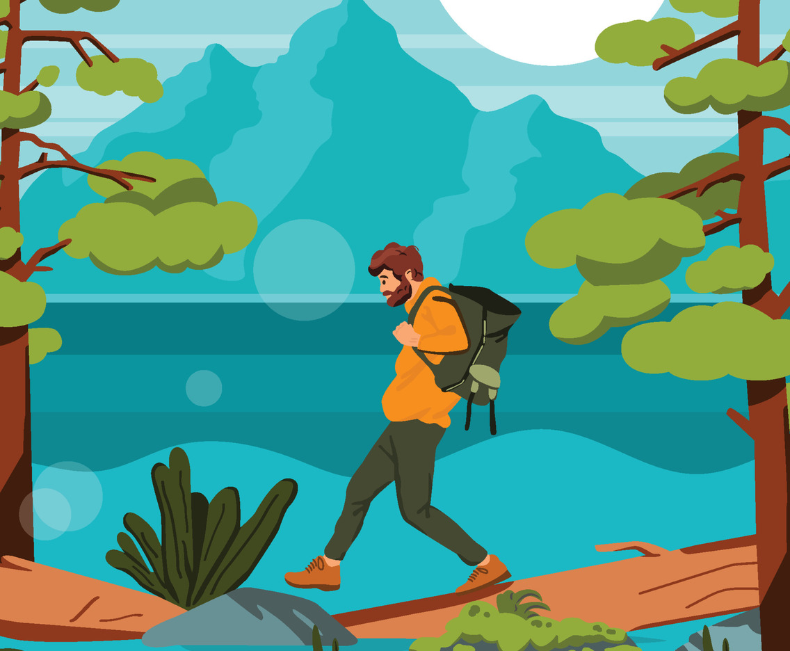 Man Travel Alone In to Forest