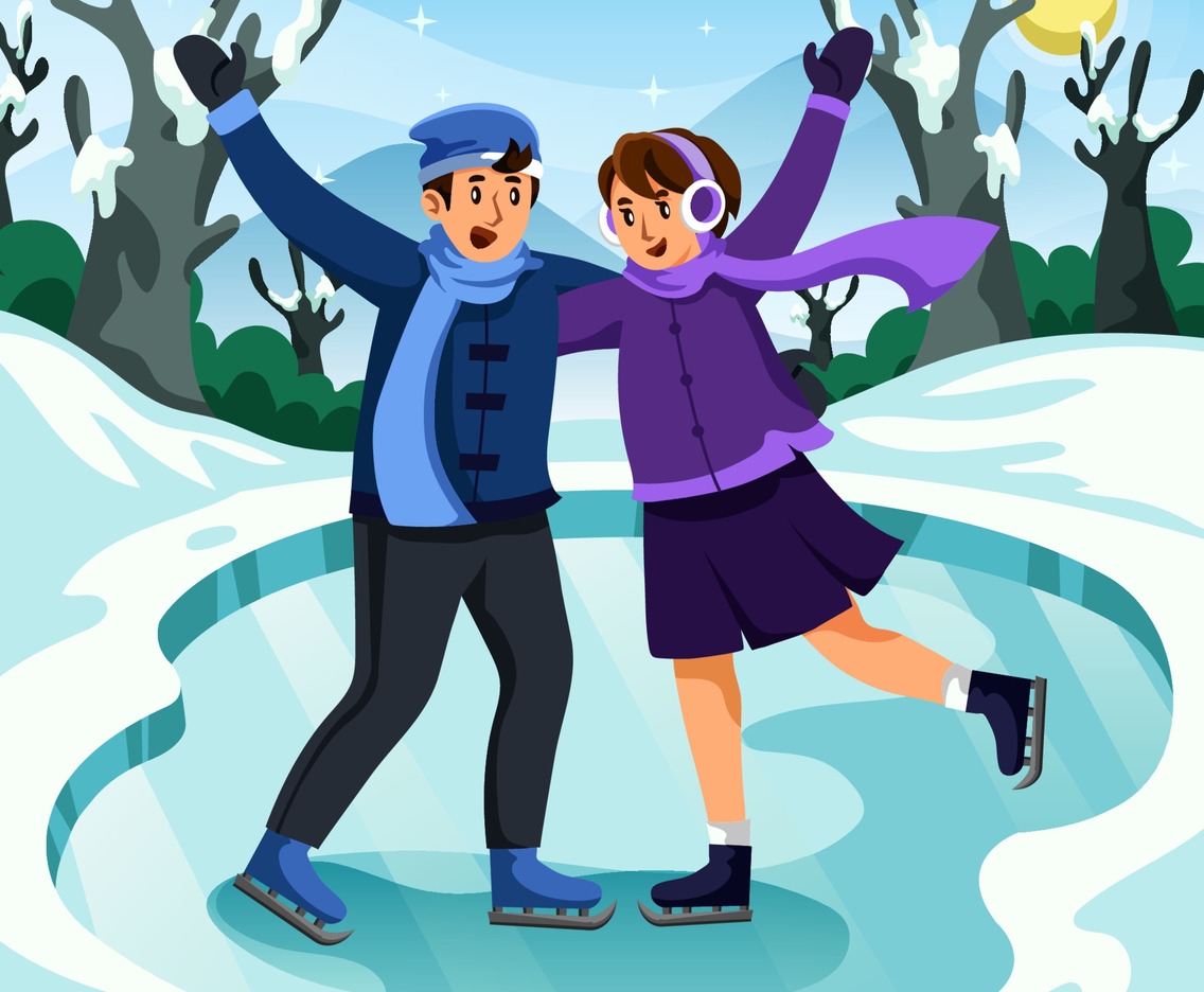 Happy Couple Skating on Ice