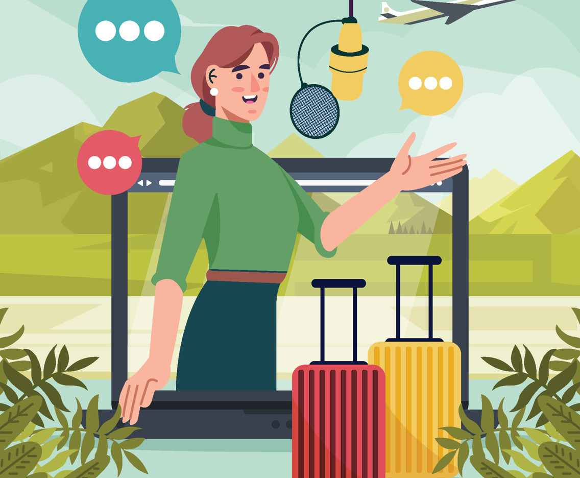 Woman Create Travel Podcast with Laptop