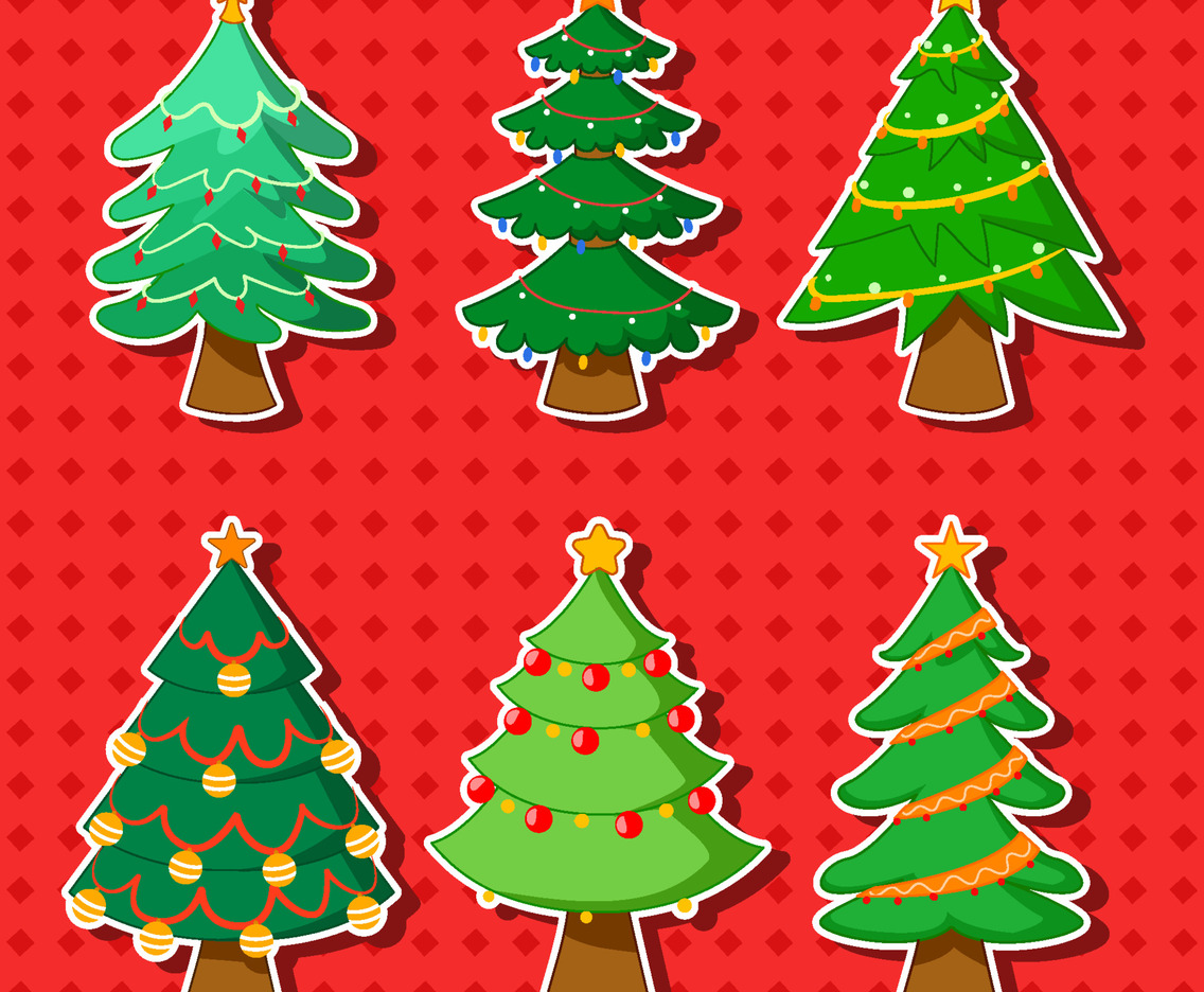 Hand Drawn Christmas Tree Design Sticker Collection