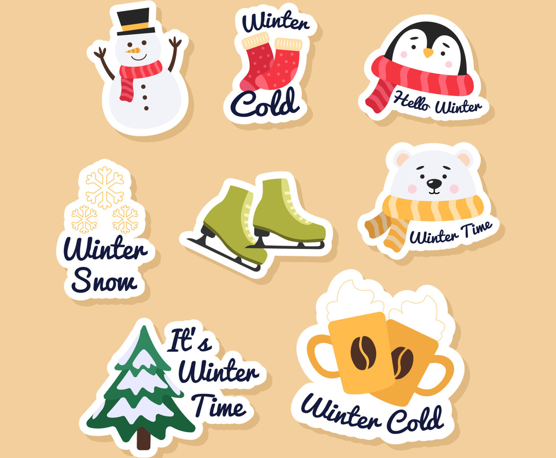 Winter Festivity Cartoon Sticker Collection